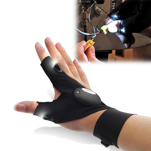 Fingerless Glove with LED Light Flashlight